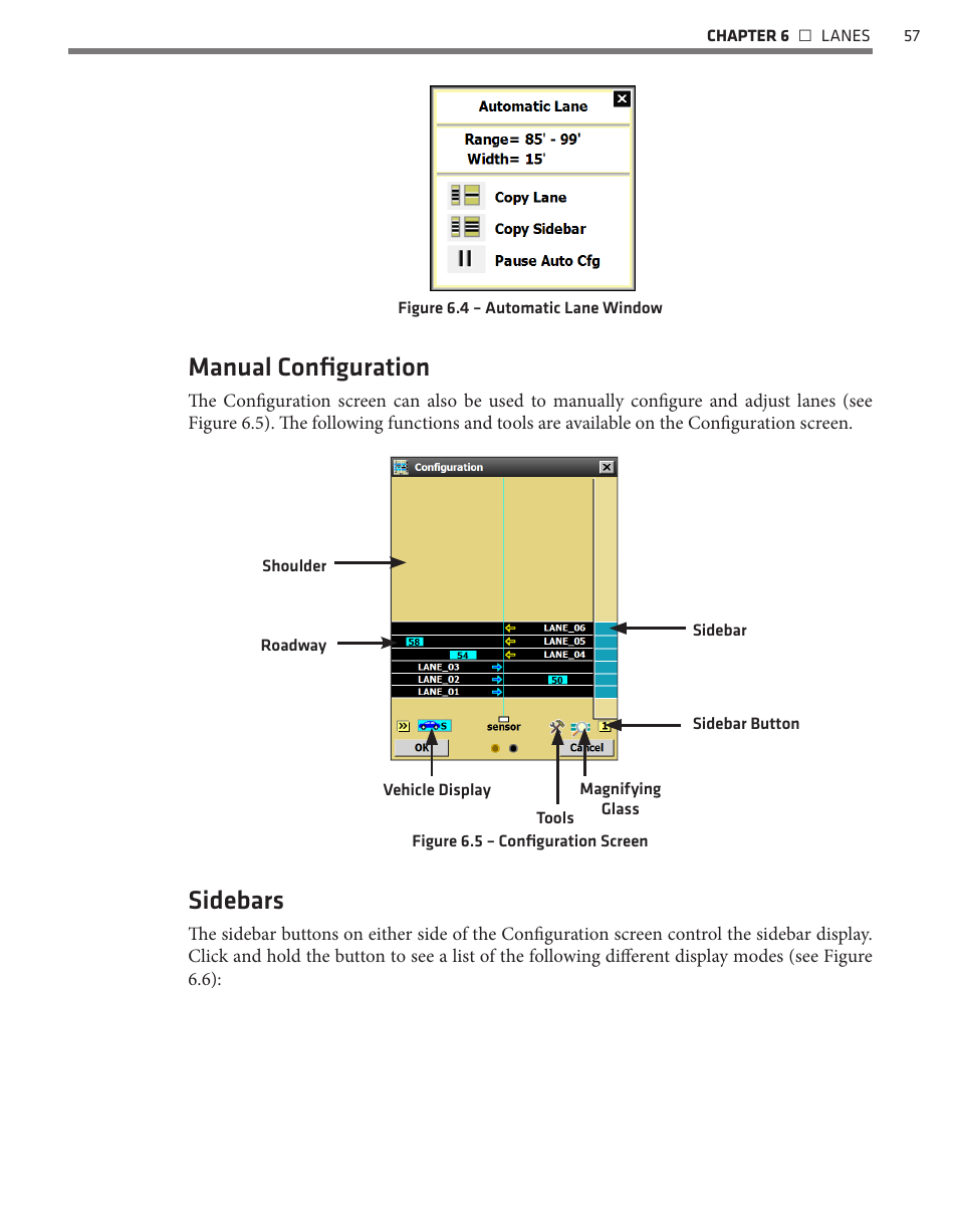 Manual configuration, Sidebars | Wavetronix SmartSensor HD (101-0415) - User Guide User Manual | Page 58 / 89