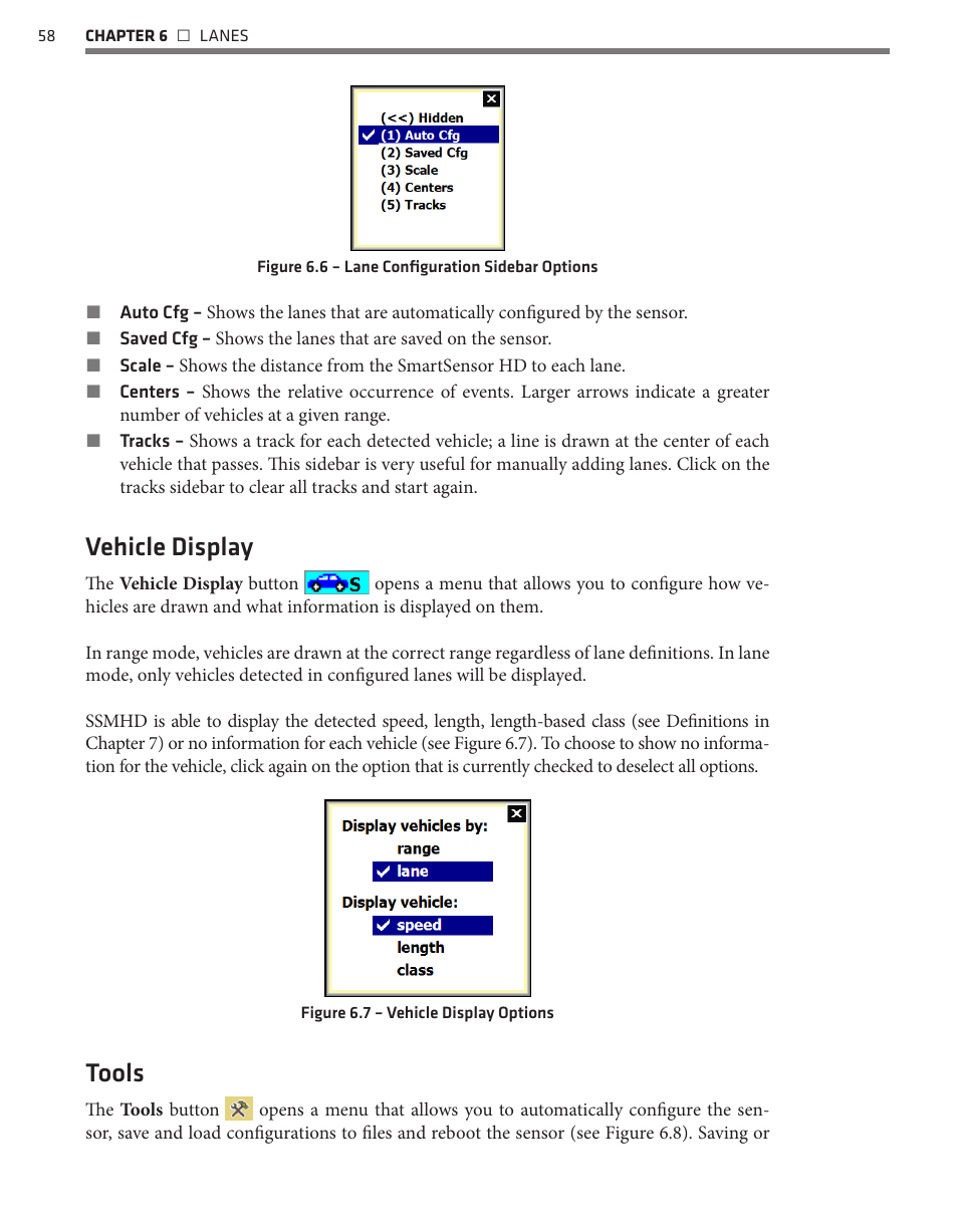 Vehicle display, Tools | Wavetronix SmartSensor HD (101-0415) - User Guide User Manual | Page 59 / 89