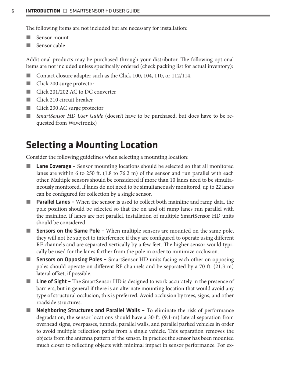 Selecting a mounting location | Wavetronix SmartSensor HD (101-0415) - User Guide User Manual | Page 7 / 89