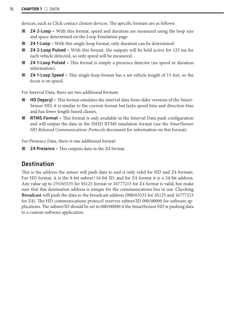 Destination | Wavetronix SmartSensor HD (101-0415) - User Guide User Manual | Page 77 / 89