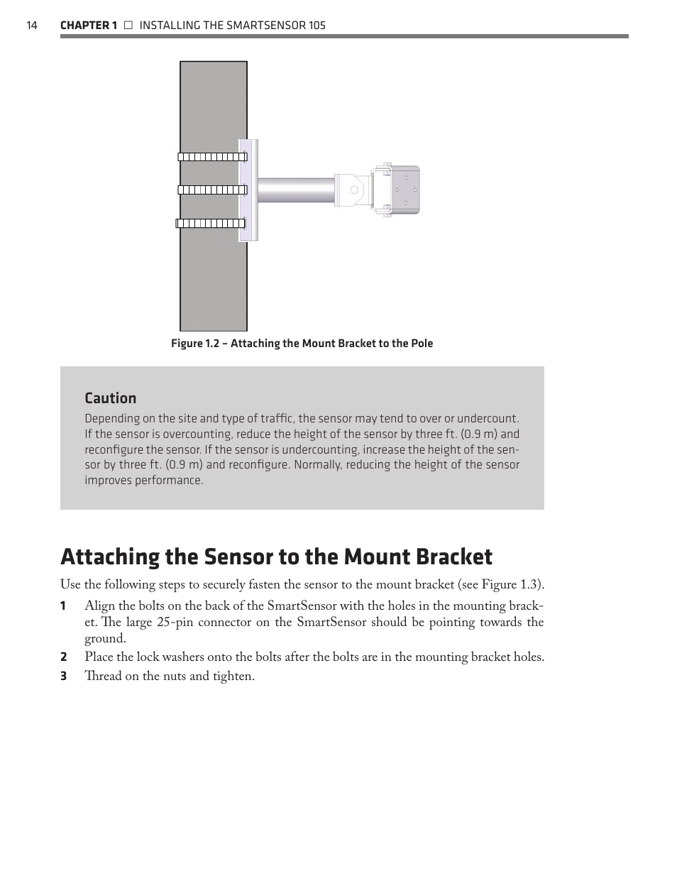 Attaching the sensor to the mount bracket | Wavetronix SmartSensor 105 (SS-105) - User Guide User Manual | Page 15 / 99