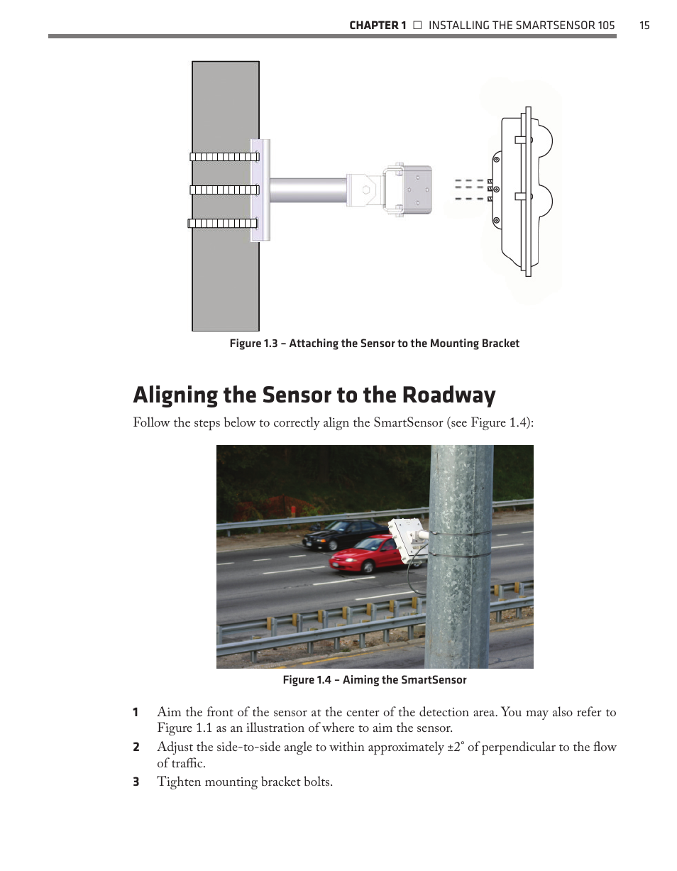 Aligning the sensor to the roadway | Wavetronix SmartSensor 105 (SS-105) - User Guide User Manual | Page 16 / 99