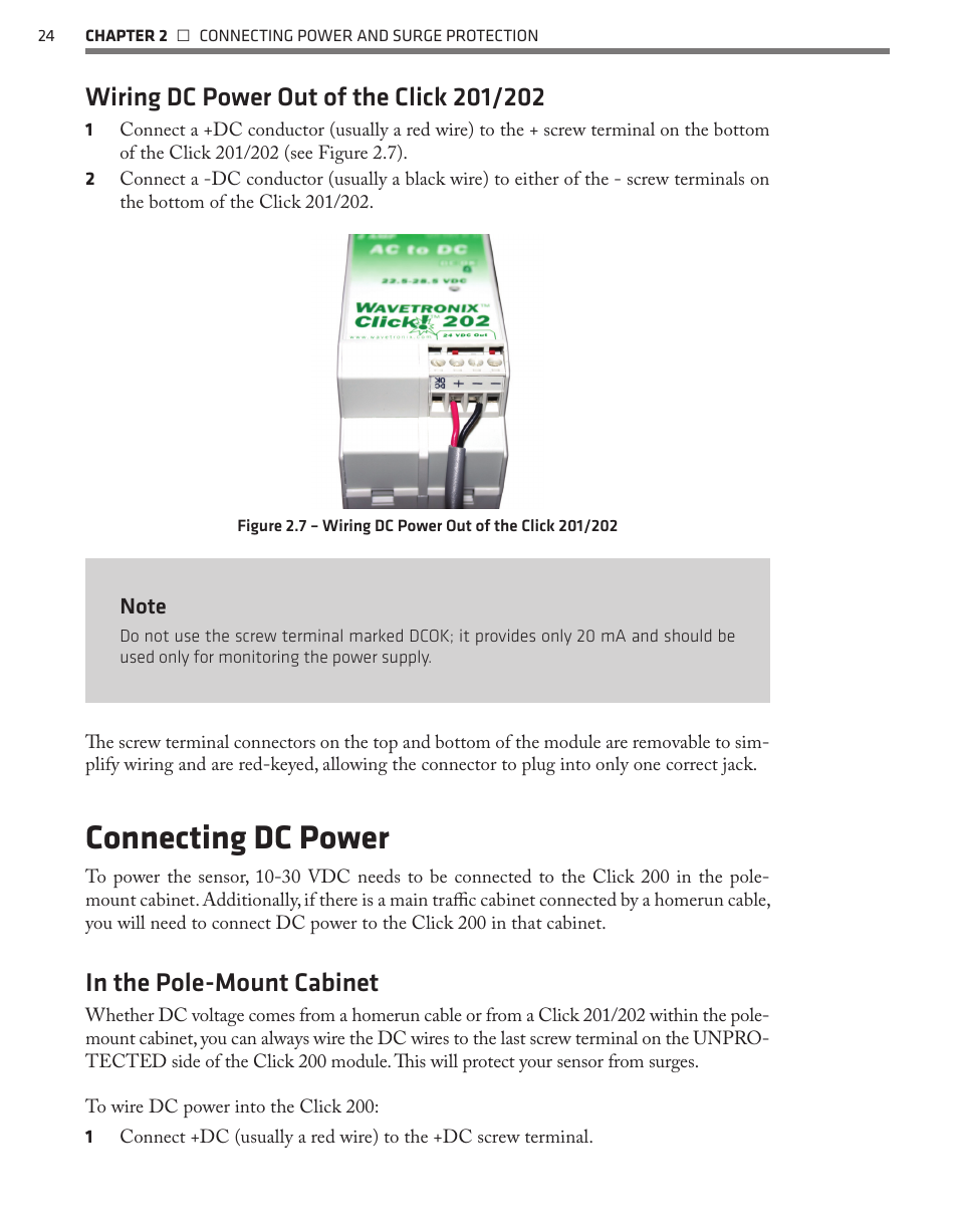 Connecting dc power | Wavetronix SmartSensor 105 (SS-105) - User Guide User Manual | Page 25 / 99