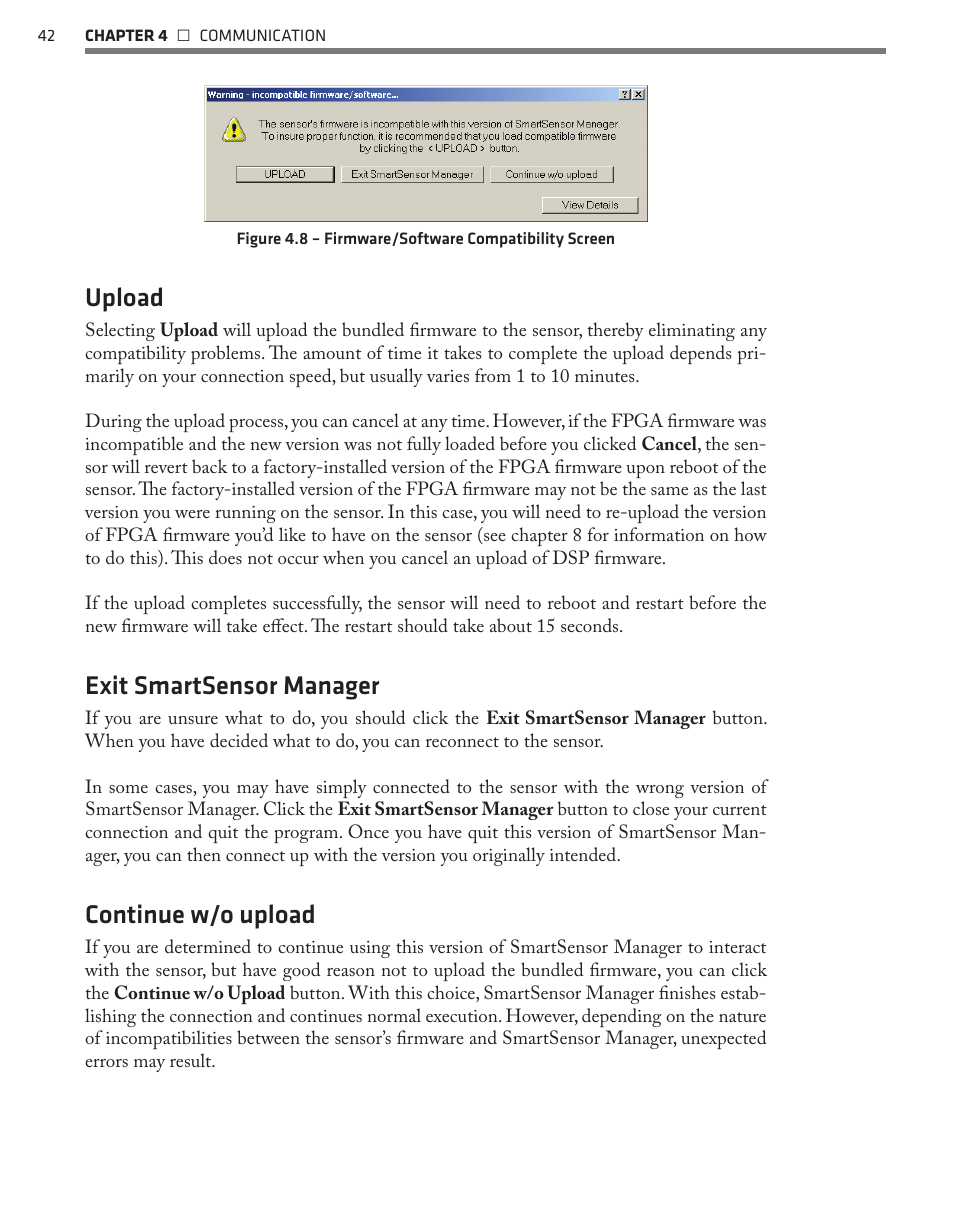 Upload, Exit smartsensor manager, Continue w/o upload | Wavetronix SmartSensor 105 (SS-105) - User Guide User Manual | Page 43 / 99