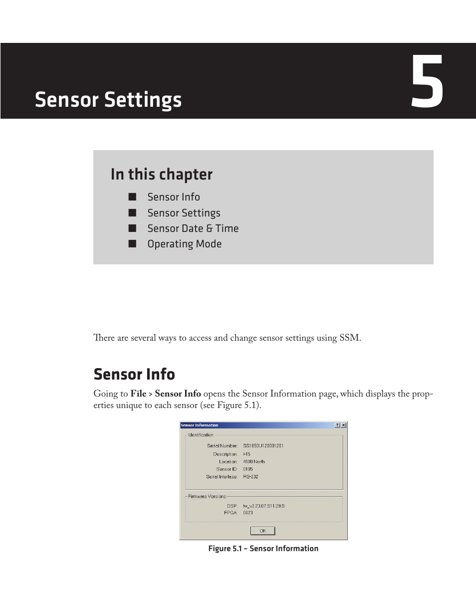 Chapter 5 - sensor settings, Sensor settings | Wavetronix SmartSensor 105 (SS-105) - User Guide User Manual | Page 50 / 99