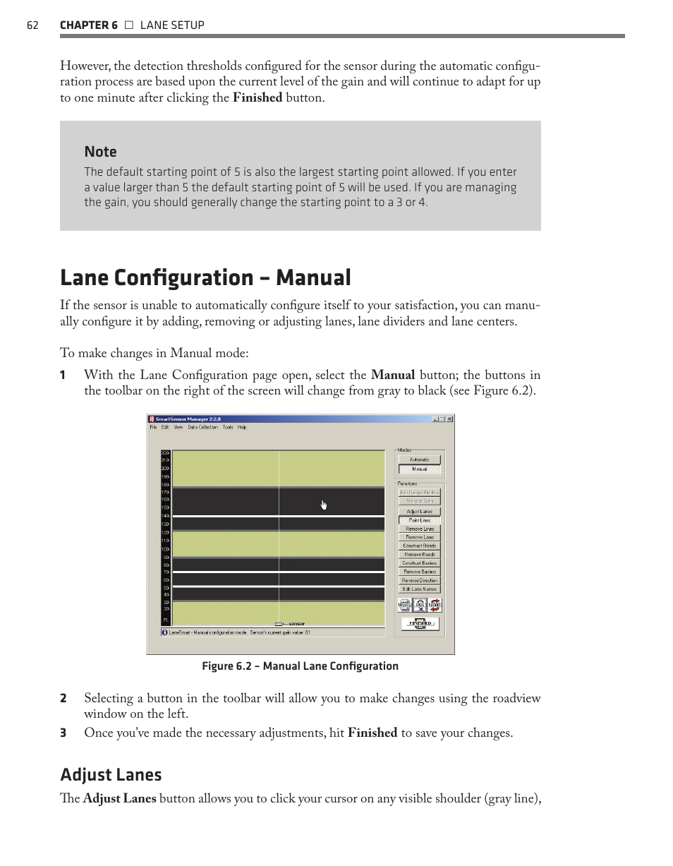 Lane configuration – manual, Adjust lanes | Wavetronix SmartSensor 105 (SS-105) - User Guide User Manual | Page 63 / 99