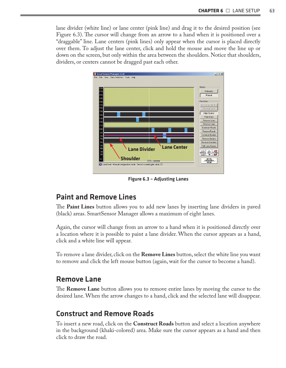 Paint and remove lines, Remove lane, Construct and remove roads | Wavetronix SmartSensor 105 (SS-105) - User Guide User Manual | Page 64 / 99