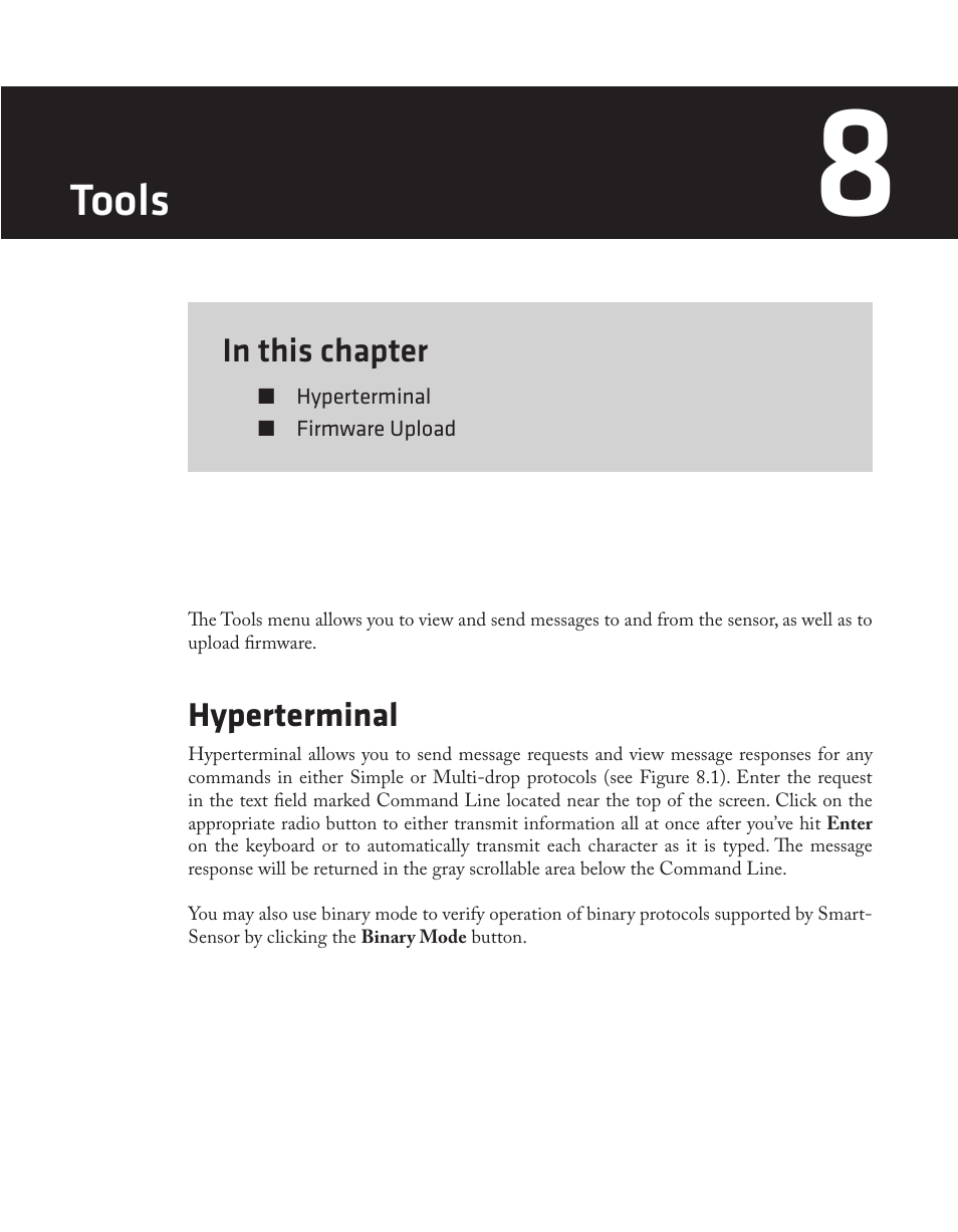 Chapter 8 - tools, Tools, Hyperterminal | Wavetronix SmartSensor 105 (SS-105) - User Guide User Manual | Page 84 / 99