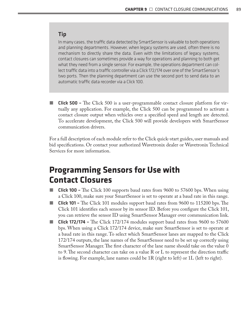 Programming sensors for use with contact closures | Wavetronix SmartSensor 105 (SS-105) - User Guide User Manual | Page 90 / 99