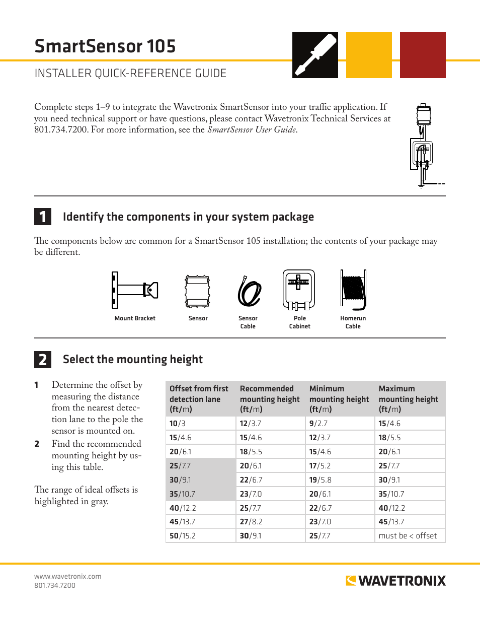 Wavetronix SmartSensor 105 (SS-105) - Quick-reference Guide (Installer) User Manual | 4 pages