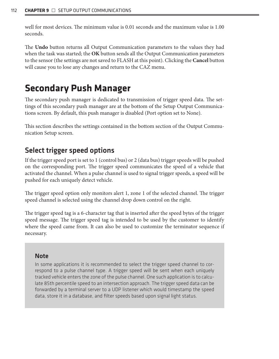 Secondary push manager, Select trigger speed options | Wavetronix SmartSensor Advance Extended Range (SS-200E) - User Guide User Manual | Page 113 / 148