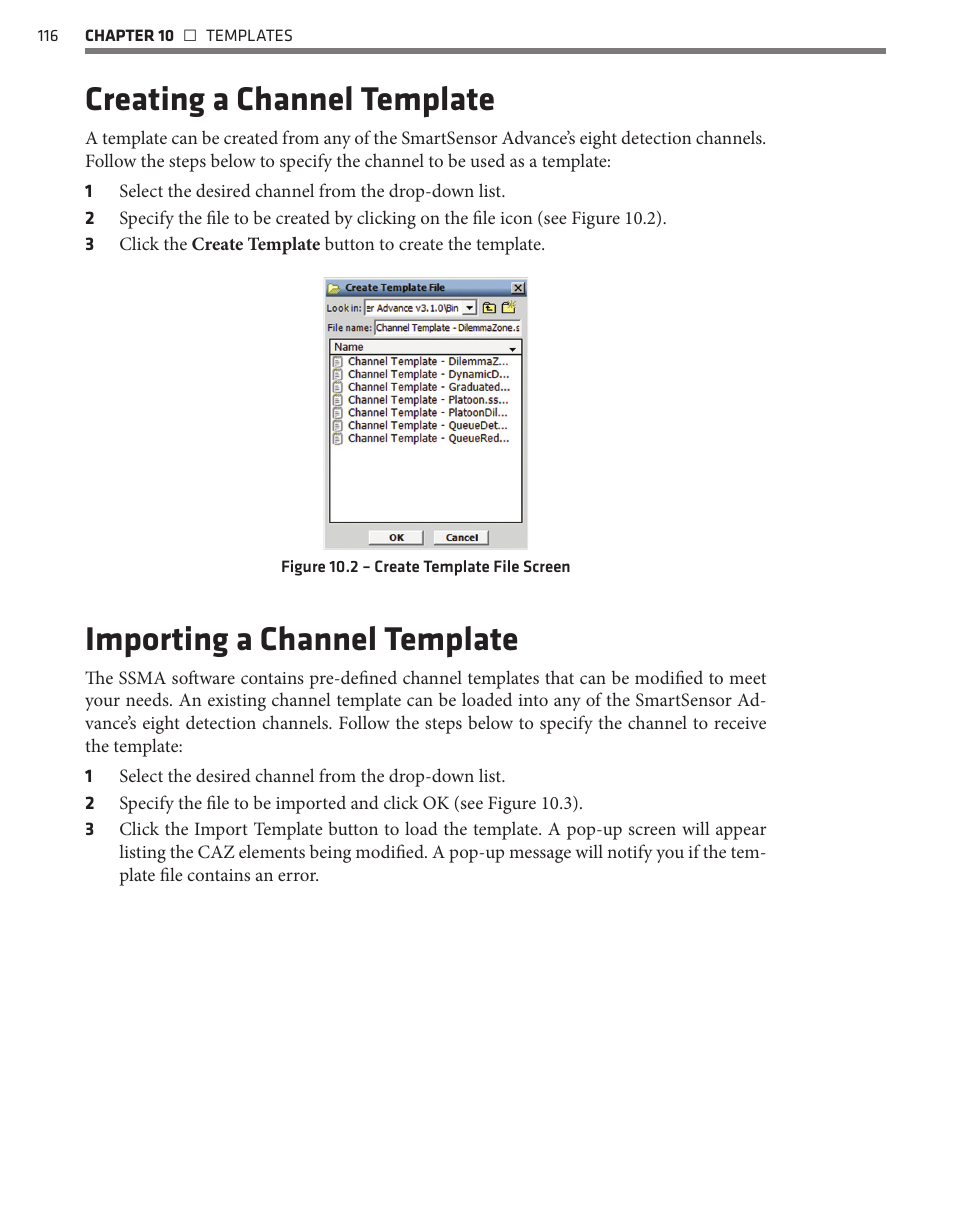 Creating a channel template, Importing a channel template | Wavetronix SmartSensor Advance Extended Range (SS-200E) - User Guide User Manual | Page 117 / 148