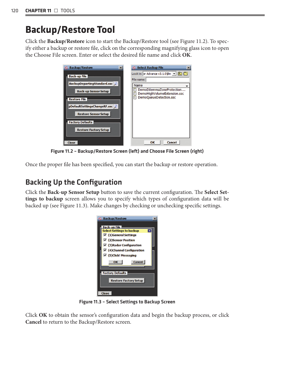 Backup/restore tool, Backing up the configuration | Wavetronix SmartSensor Advance Extended Range (SS-200E) - User Guide User Manual | Page 121 / 148