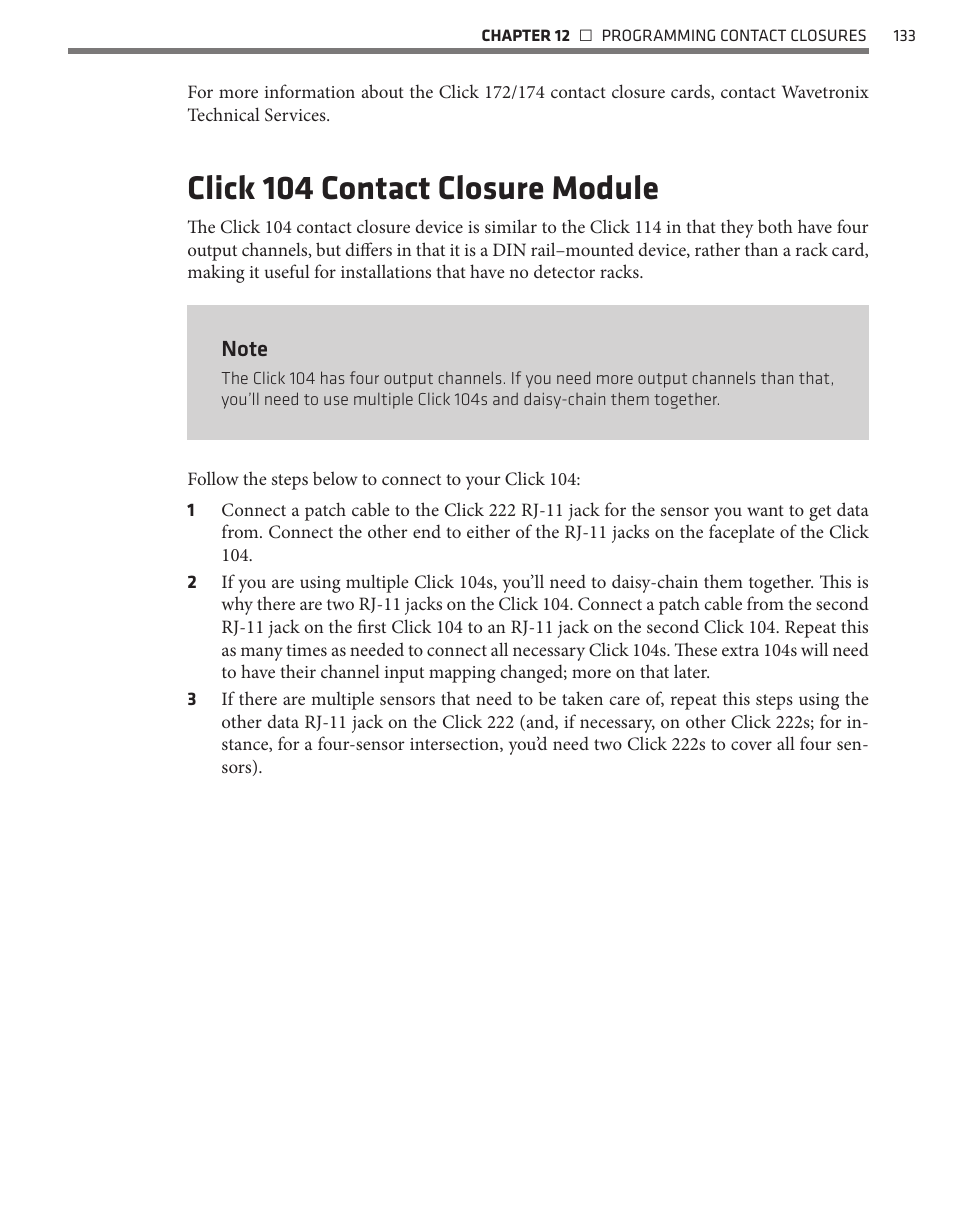 Click 104 contact closure module | Wavetronix SmartSensor Advance Extended Range (SS-200E) - User Guide User Manual | Page 134 / 148