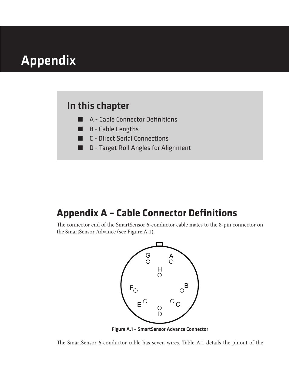 Appendix, Appendix a – cable connector definitions | Wavetronix SmartSensor Advance Extended Range (SS-200E) - User Guide User Manual | Page 138 / 148