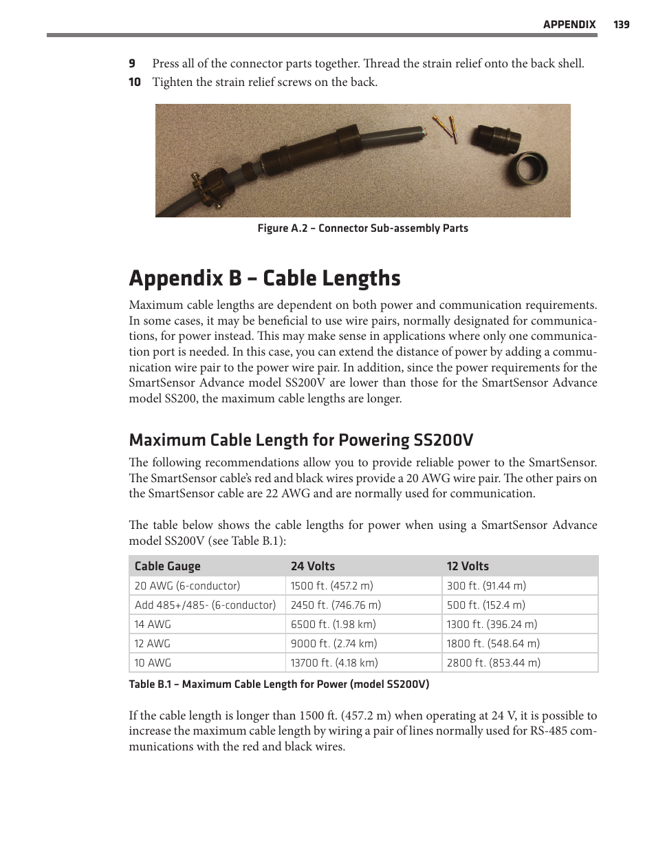Appendix b – cable lengths, Maximum cable length for powering ss200v | Wavetronix SmartSensor Advance Extended Range (SS-200E) - User Guide User Manual | Page 140 / 148