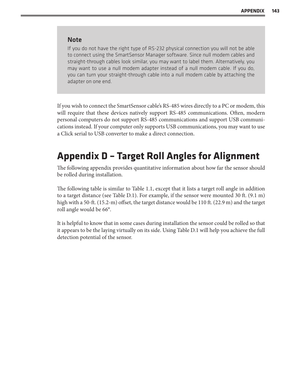 Appendix d – target roll angles for alignment | Wavetronix SmartSensor Advance Extended Range (SS-200E) - User Guide User Manual | Page 144 / 148