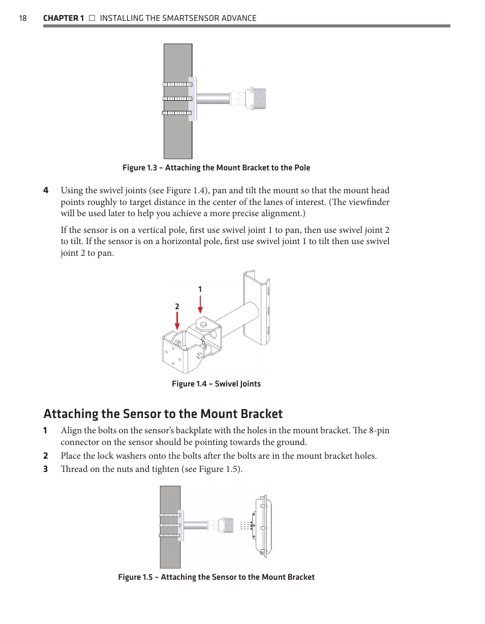 Attaching the sensor to the mount bracket | Wavetronix SmartSensor Advance Extended Range (SS-200E) - User Guide User Manual | Page 19 / 148