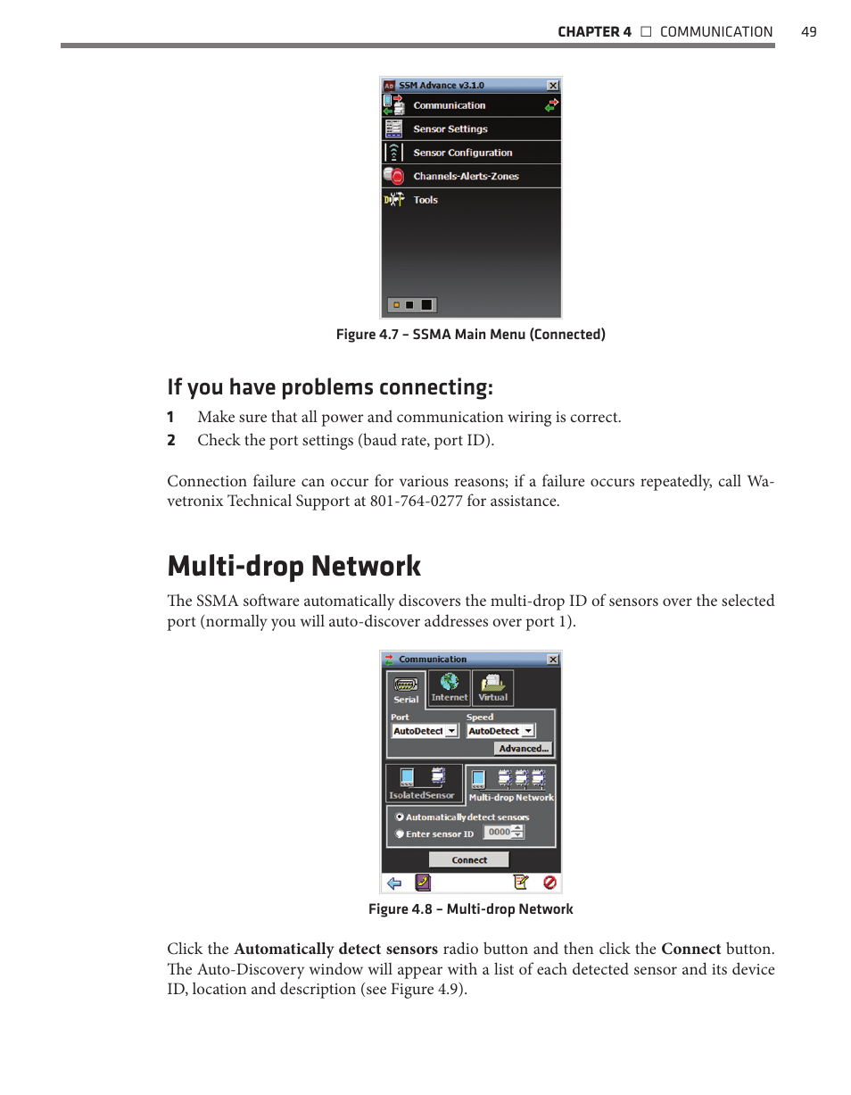 Multi-drop network, If you have problems connecting | Wavetronix SmartSensor Advance Extended Range (SS-200E) - User Guide User Manual | Page 50 / 148