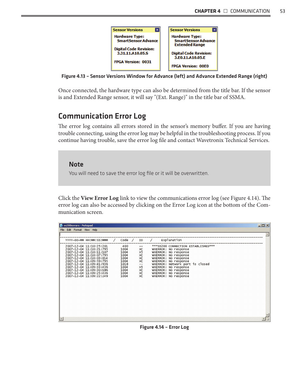 Communication error log | Wavetronix SmartSensor Advance Extended Range (SS-200E) - User Guide User Manual | Page 54 / 148
