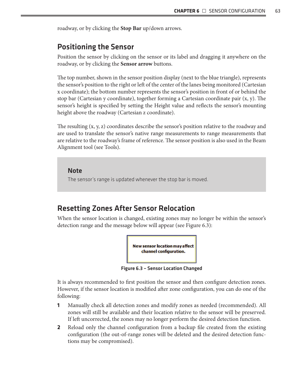 Positioning the sensor, Resetting zones after sensor relocation | Wavetronix SmartSensor Advance Extended Range (SS-200E) - User Guide User Manual | Page 64 / 148