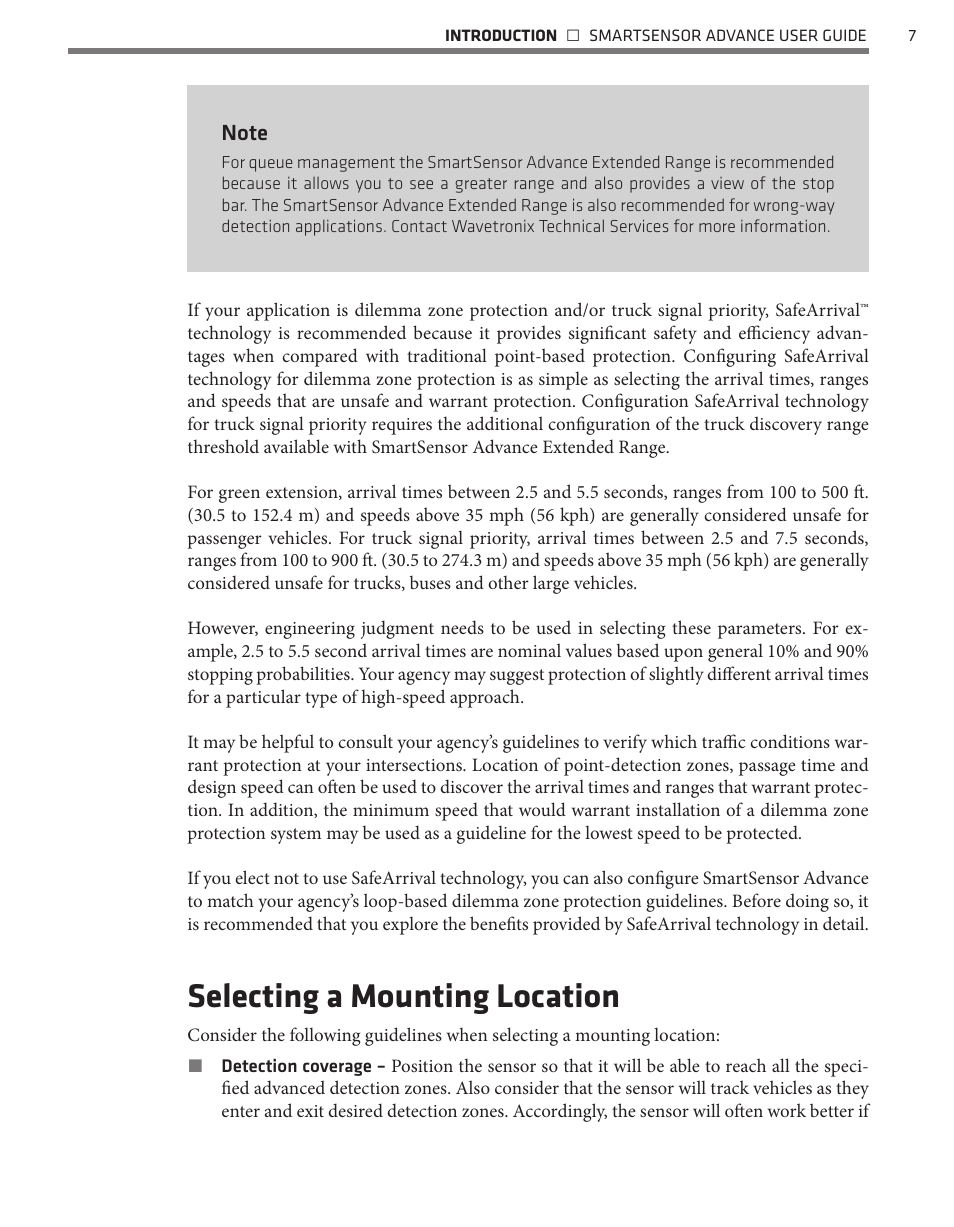Selecting a mounting location | Wavetronix SmartSensor Advance Extended Range (SS-200E) - User Guide User Manual | Page 8 / 148