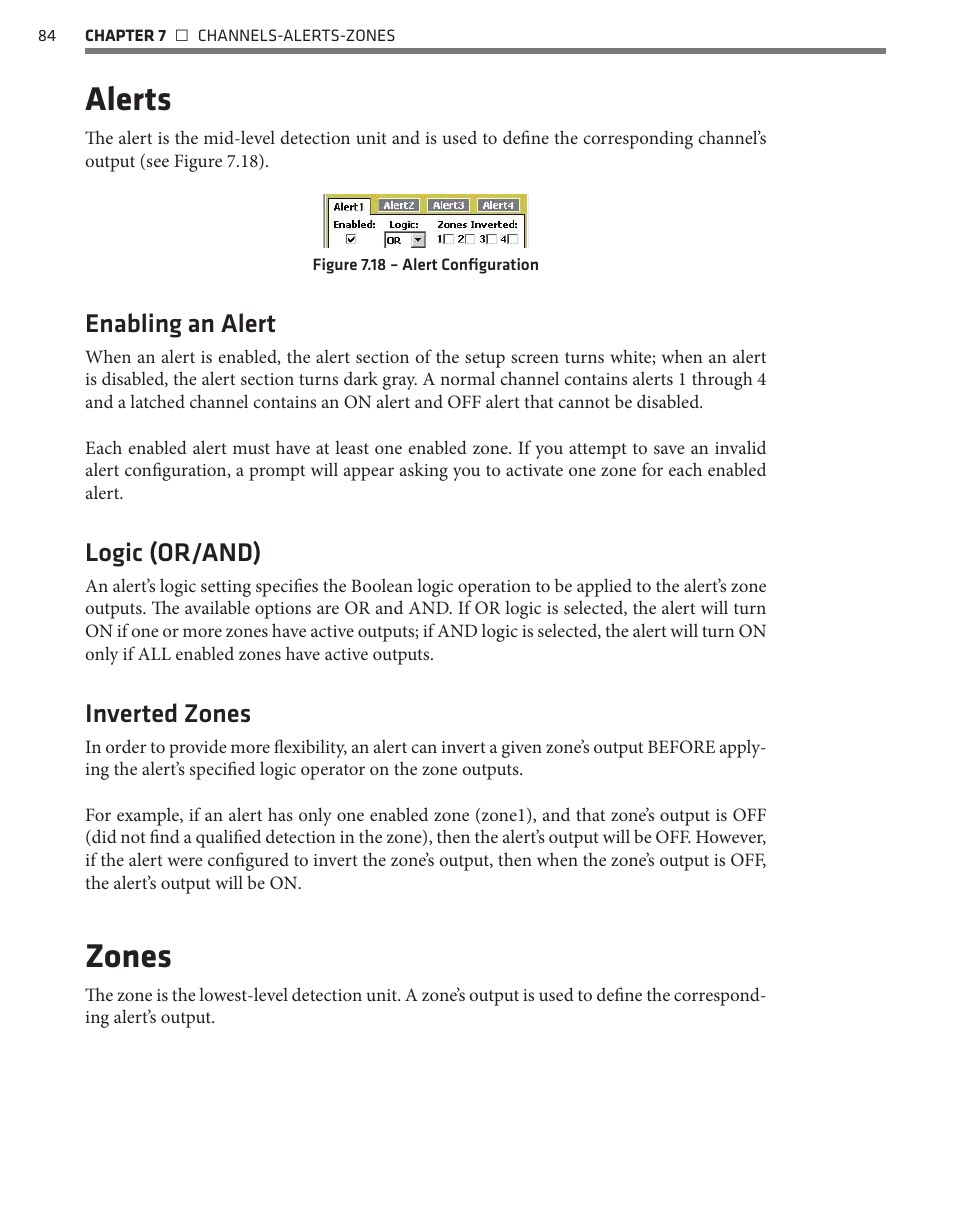 Alerts, Zones, Enabling an alert | Logic (or/and), Inverted zones | Wavetronix SmartSensor Advance Extended Range (SS-200E) - User Guide User Manual | Page 85 / 148