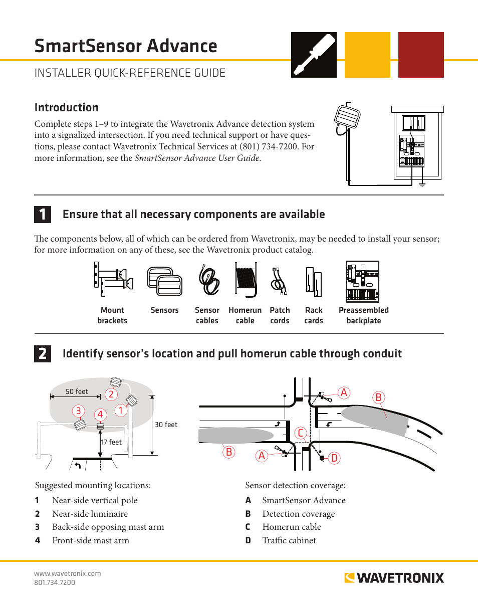 Wavetronix SmartSensor Advance Extended Range (SS-200E) - Quick-reference Guide (Installer) User Manual | 4 pages