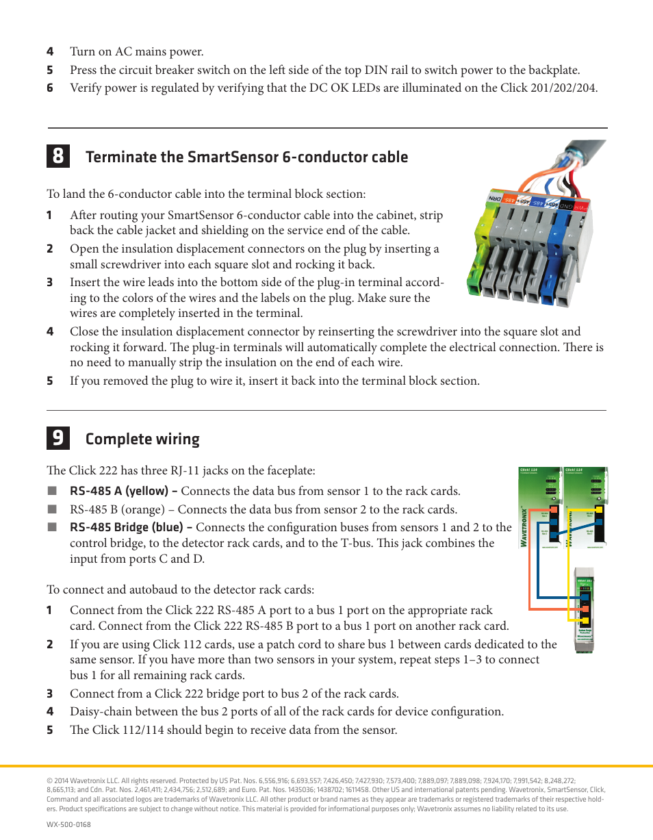 Terminate the smartsensor 6-conductor cable, Complete wiring | Wavetronix SmartSensor Advance Extended Range (SS-200E) - Quick-reference Guide (Installer) User Manual | Page 4 / 4