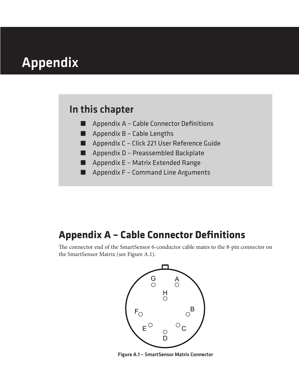 Appendix, Appendix a – cable connector definitions | Wavetronix SmartSensor Matrix (SS-225) - User Guide User Manual | Page 102 / 117