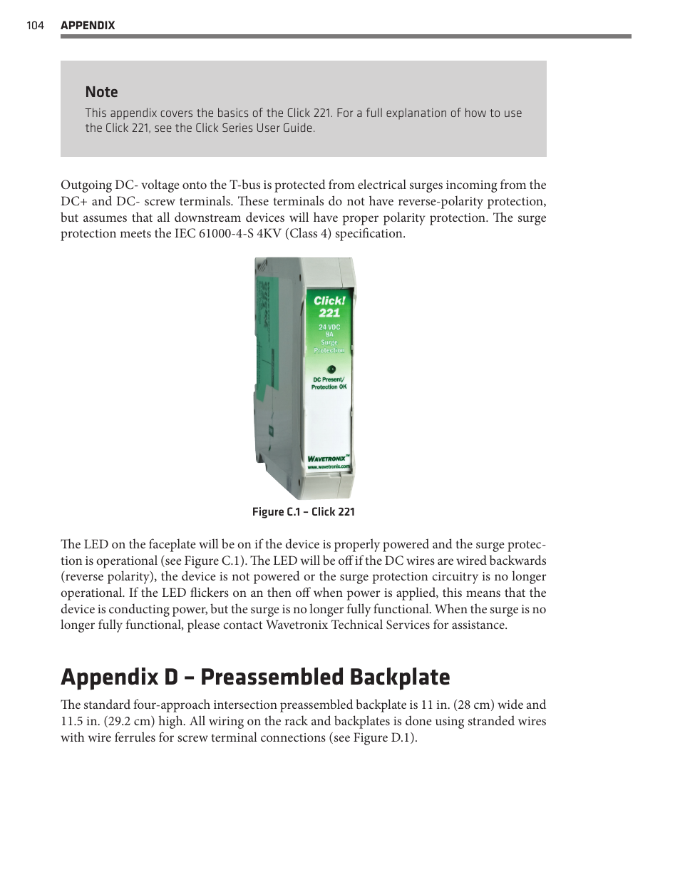 Appendix d – preassembled backplate | Wavetronix SmartSensor Matrix (SS-225) - User Guide User Manual | Page 105 / 117