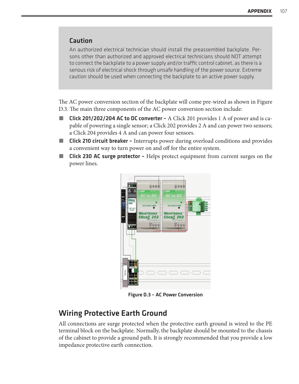 Wiring protective earth ground, Caution | Wavetronix SmartSensor Matrix (SS-225) - User Guide User Manual | Page 108 / 117