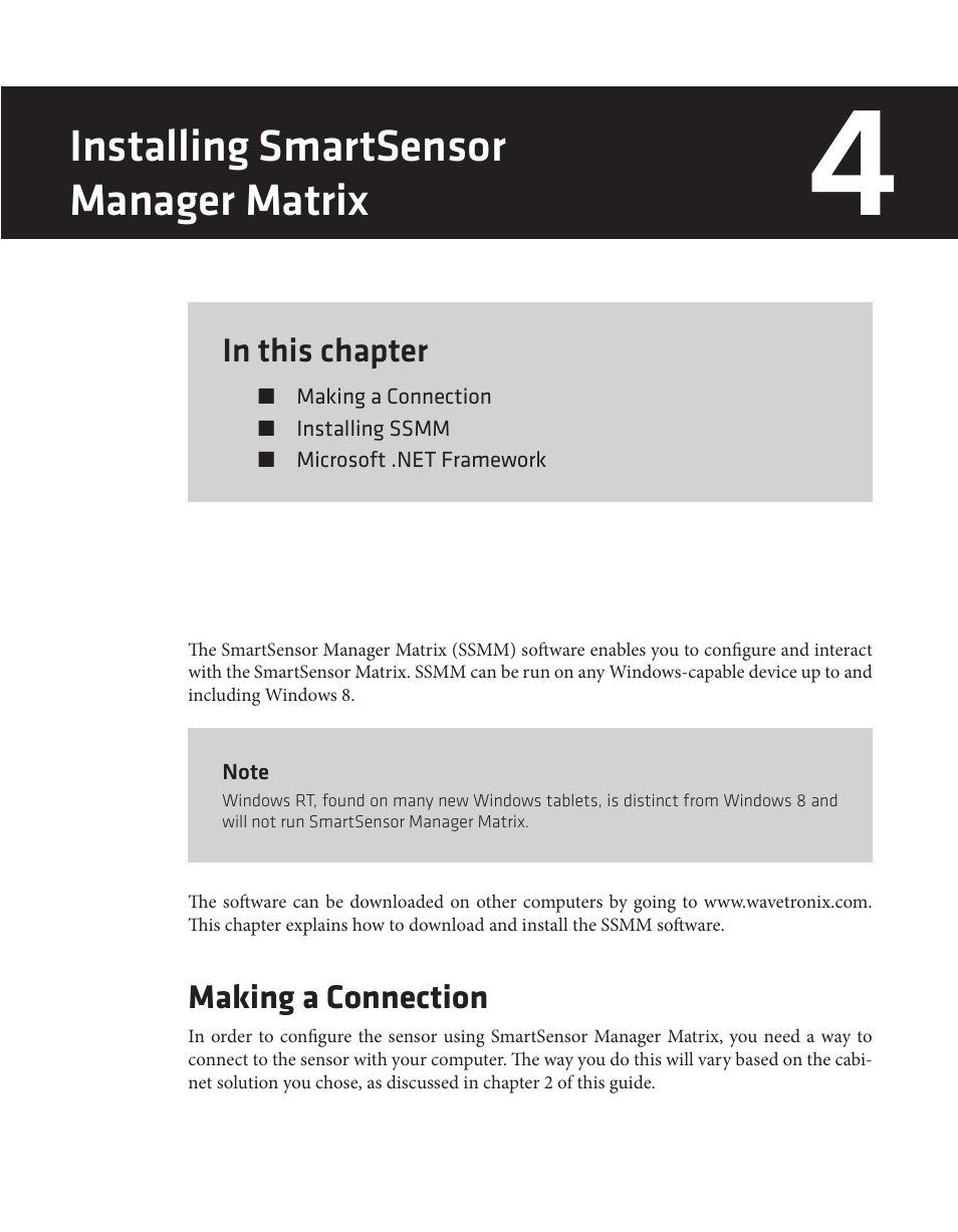 Installing smartsensor manager matrix, Making a connection | Wavetronix SmartSensor Matrix (SS-225) - User Guide User Manual | Page 44 / 117