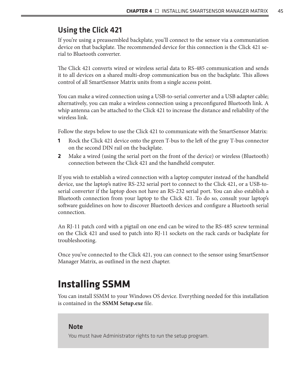 Installing ssmm, Using the click 421 | Wavetronix SmartSensor Matrix (SS-225) - User Guide User Manual | Page 46 / 117