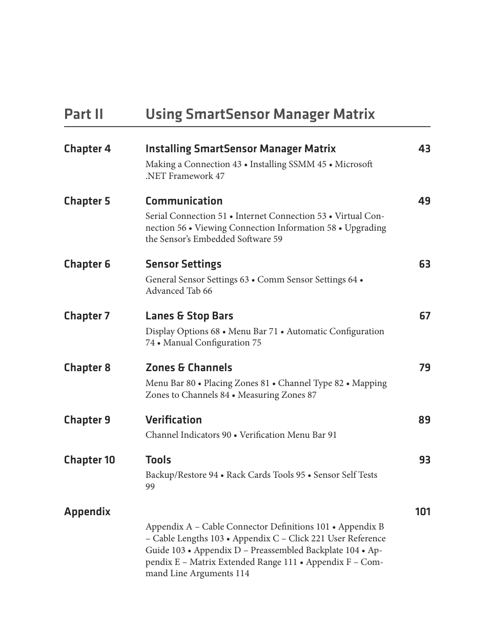 Part ii using smartsensor manager matrix | Wavetronix SmartSensor Matrix (SS-225) - User Guide User Manual | Page 5 / 117