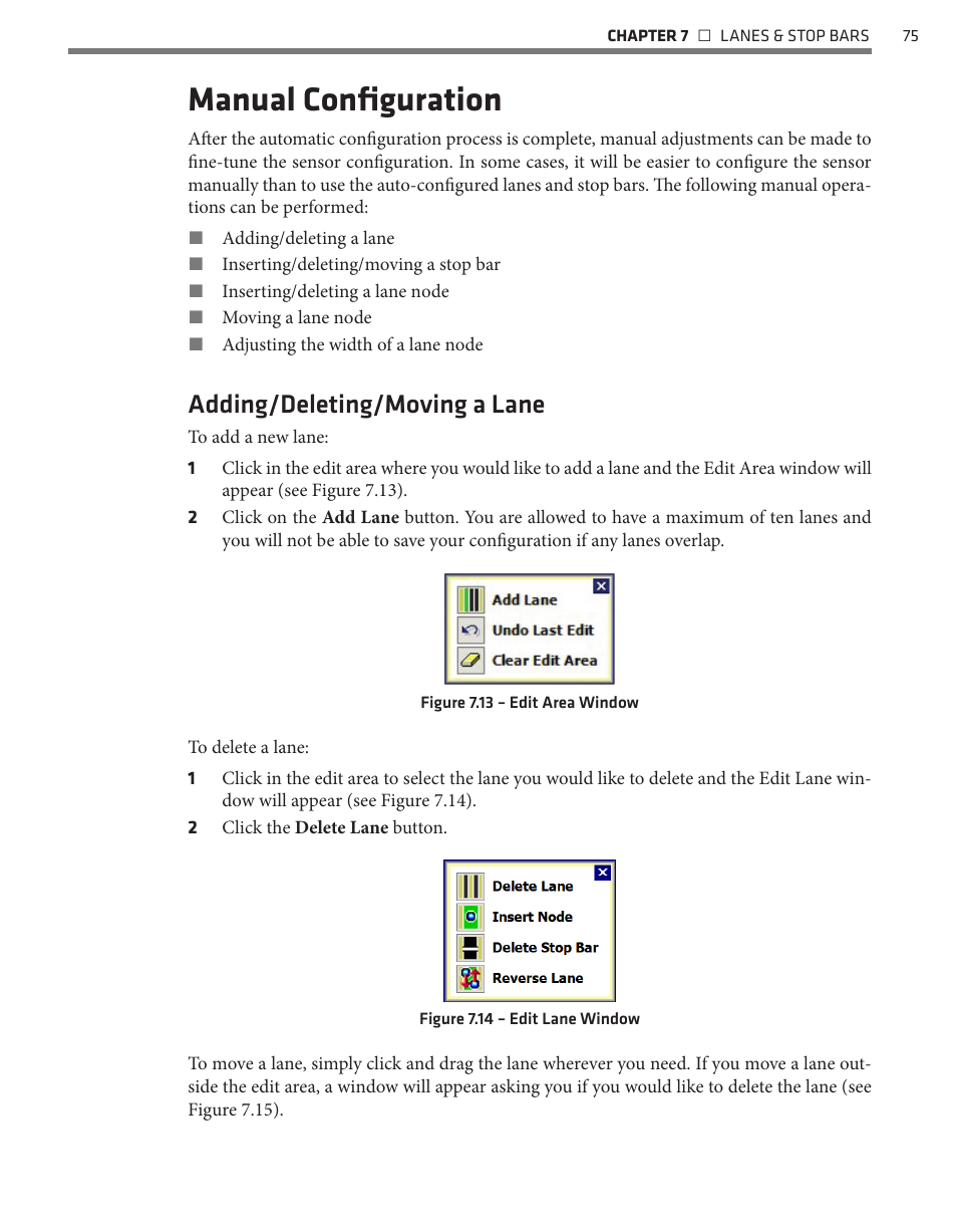 Manual configuration, Adding/deleting/moving a lane | Wavetronix SmartSensor Matrix (SS-225) - User Guide User Manual | Page 76 / 117