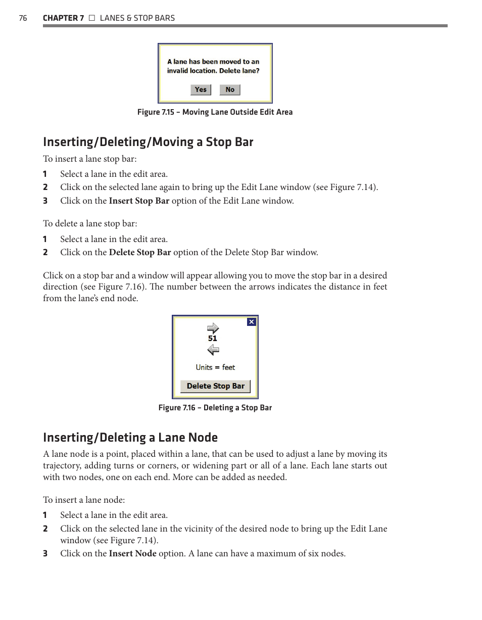 Inserting/deleting/moving a stop bar, Inserting/deleting a lane node | Wavetronix SmartSensor Matrix (SS-225) - User Guide User Manual | Page 77 / 117