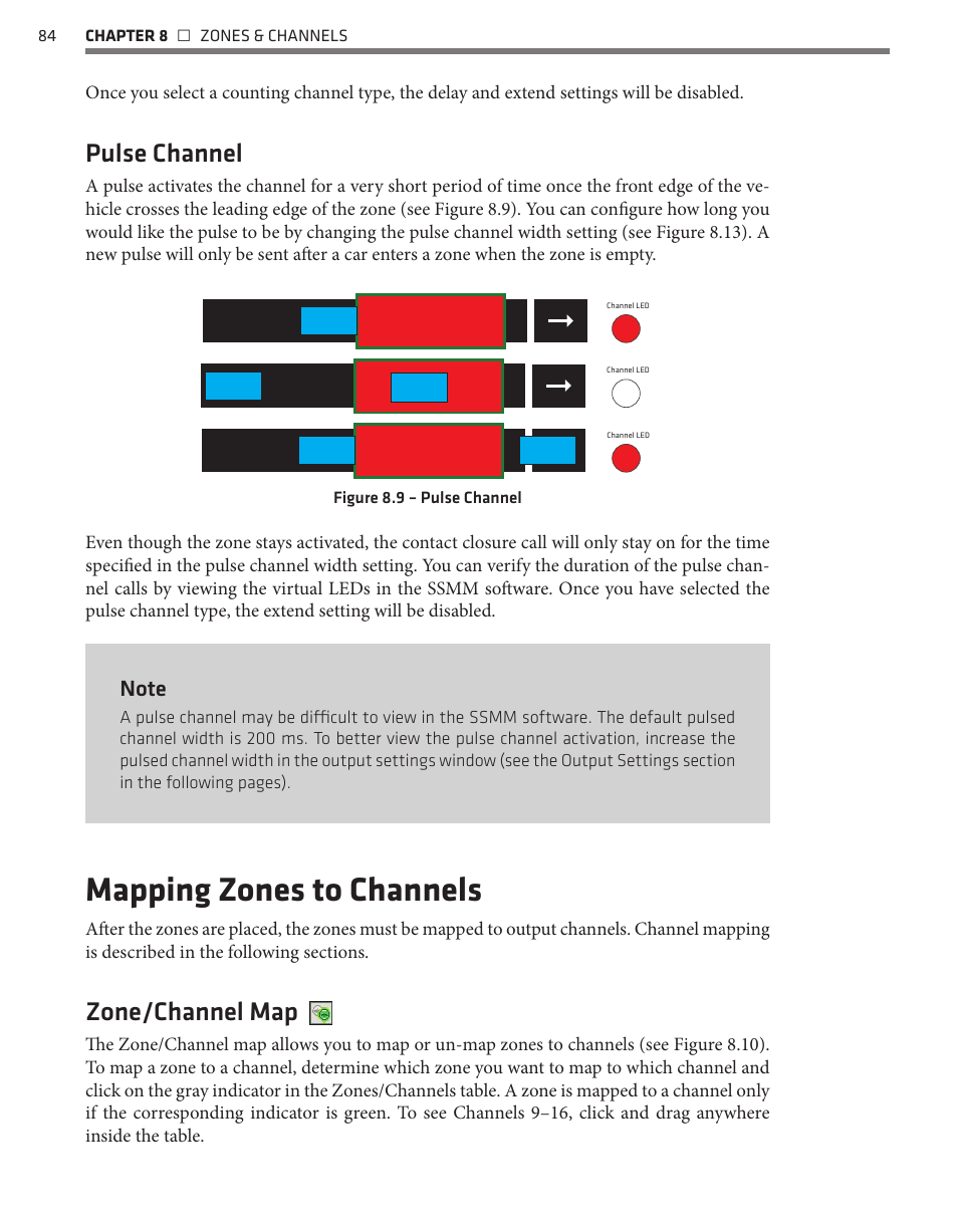 Mapping zones to channels, Pulse channel, Zone/channel map | Wavetronix SmartSensor Matrix (SS-225) - User Guide User Manual | Page 85 / 117