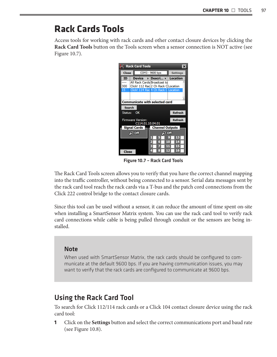 Rack cards tools, Using the rack card tool | Wavetronix SmartSensor Matrix (SS-225) - User Guide User Manual | Page 98 / 117