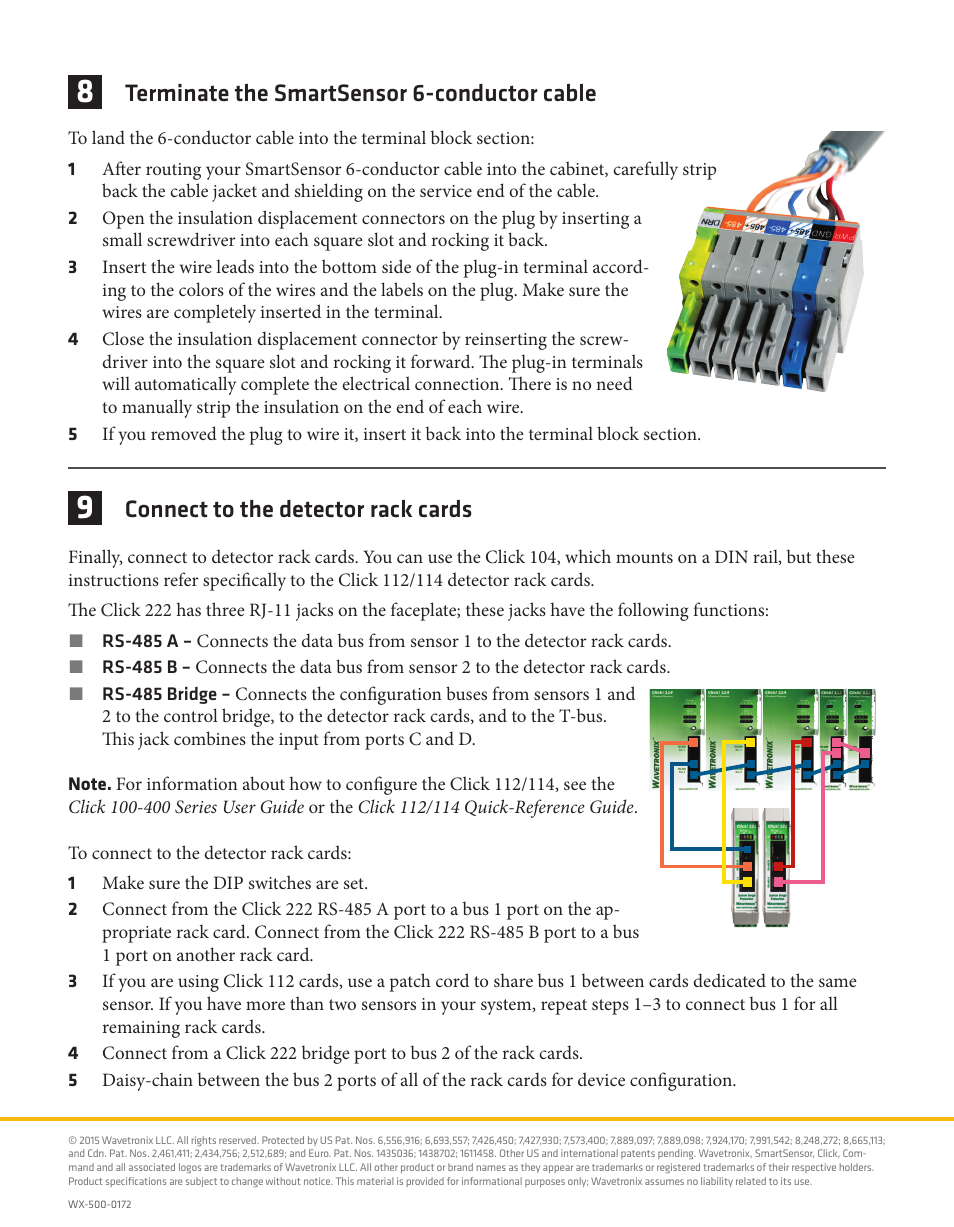 Terminate the smartsensor 6-conductor cable, Connect to the detector rack cards | Wavetronix SmartSensor Matrix (SS-225) - Quick-reference Guide (Installer) User Manual | Page 4 / 4