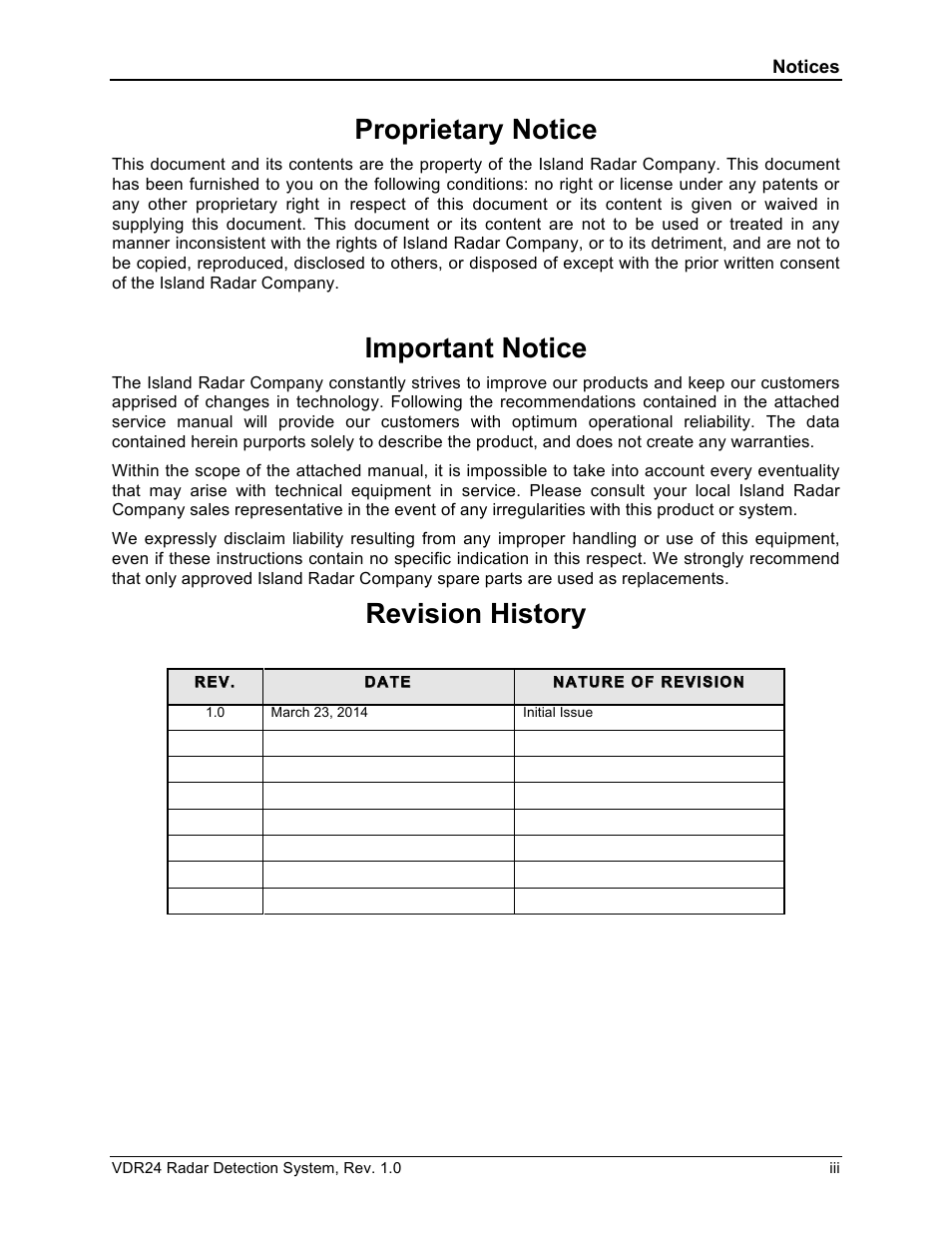 Proprietary notice, Important notice, Revision history | Wavetronix VDR24 Radar User Manual | Page 3 / 78