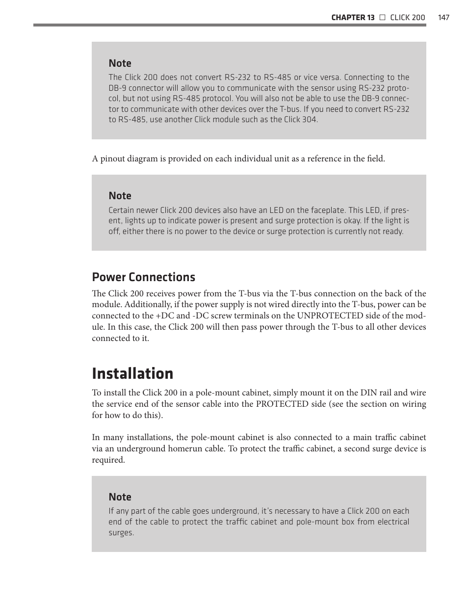 Installation, Power connections | Wavetronix Click 400 (900 MHz radio) (CLK-400) - User Guide User Manual | Page 148 / 260