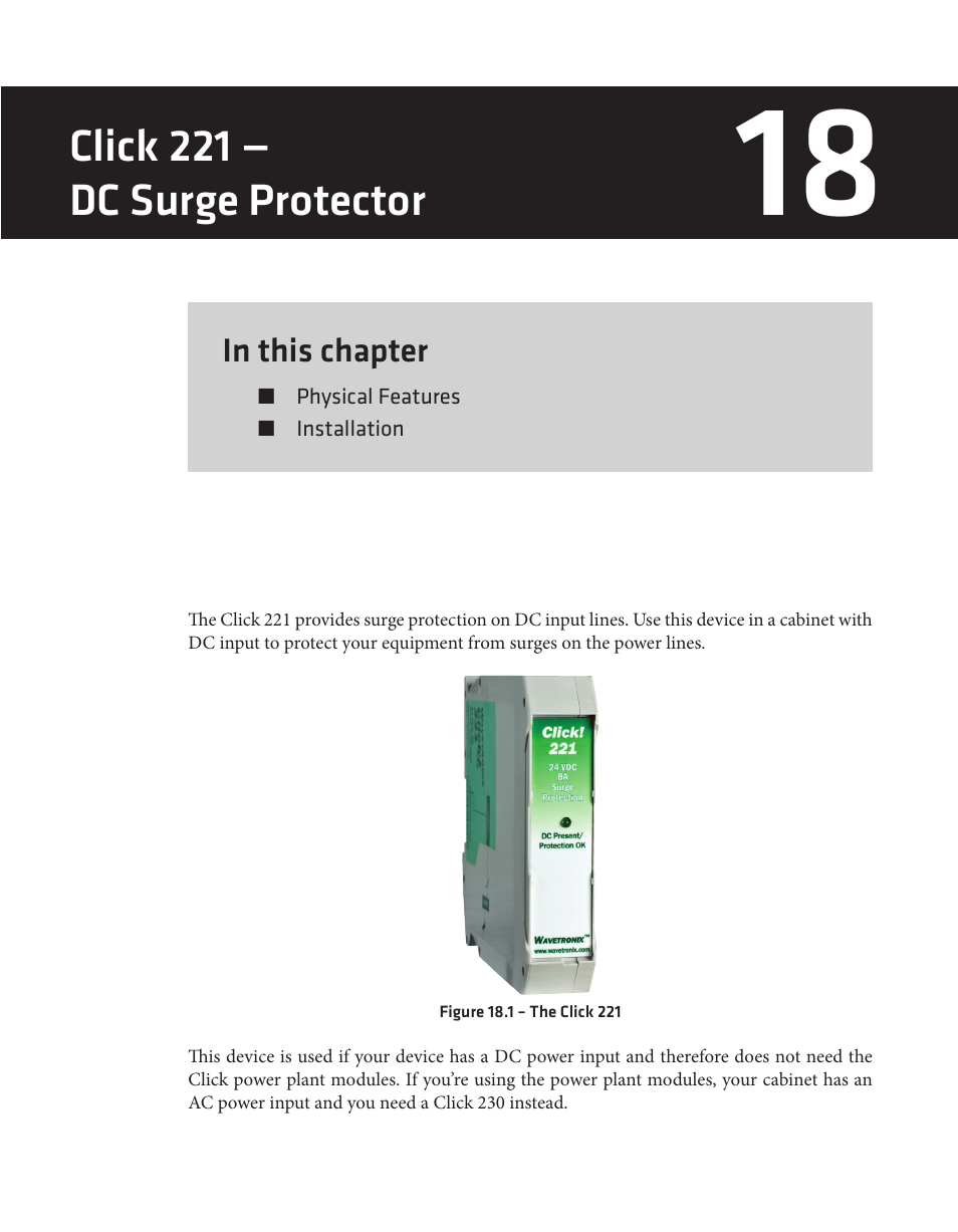 Click 221 — dc surge protector | Wavetronix Click 400 (900 MHz radio) (CLK-400) - User Guide User Manual | Page 168 / 260
