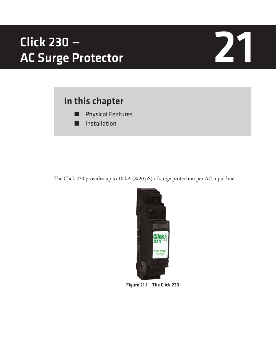 Click 230 — ac surge protector | Wavetronix Click 400 (900 MHz radio) (CLK-400) - User Guide User Manual | Page 180 / 260