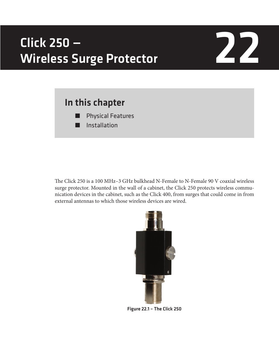Click 250 — wireless surge protector | Wavetronix Click 400 (900 MHz radio) (CLK-400) - User Guide User Manual | Page 184 / 260