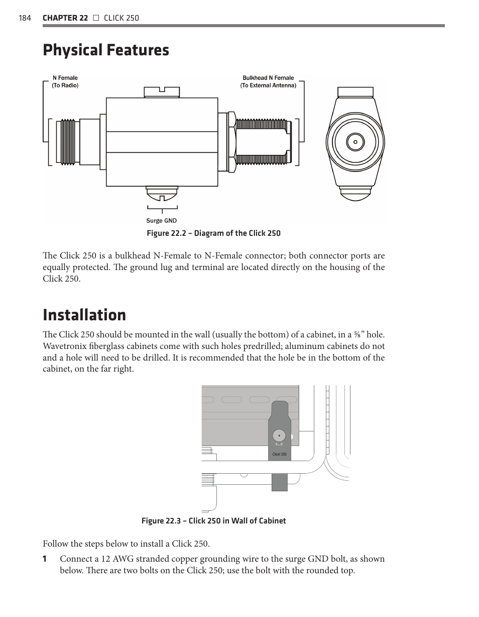 Physical features, Installation | Wavetronix Click 400 (900 MHz radio) (CLK-400) - User Guide User Manual | Page 185 / 260