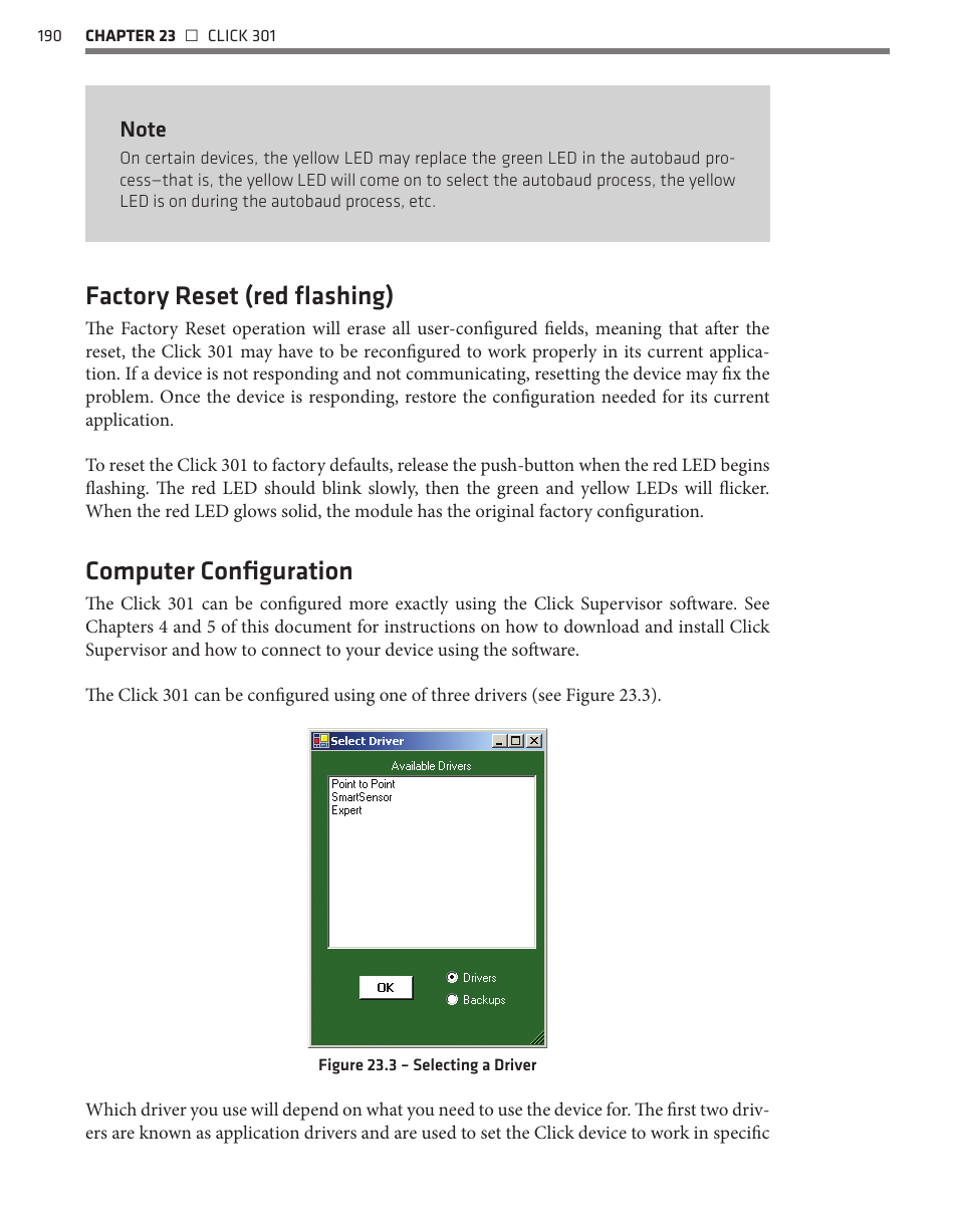 Factory reset (red flashing), Computer configuration | Wavetronix Click 400 (900 MHz radio) (CLK-400) - User Guide User Manual | Page 191 / 260