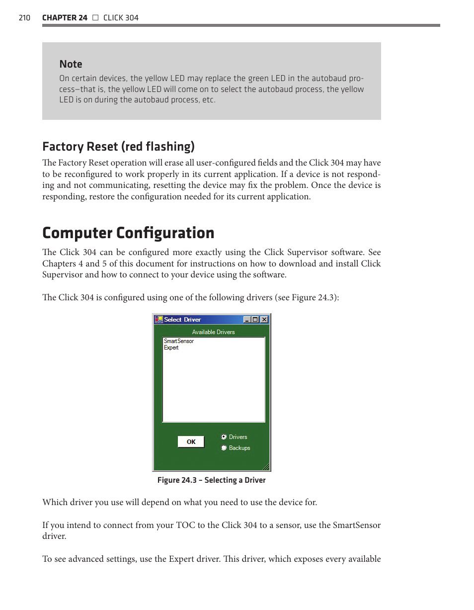 Computer configuration, Factory reset (red flashing) | Wavetronix Click 400 (900 MHz radio) (CLK-400) - User Guide User Manual | Page 211 / 260