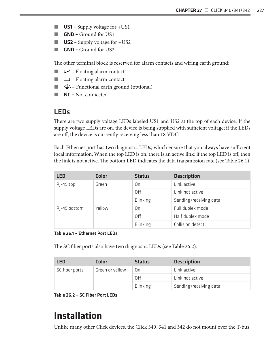 Installation, Leds | Wavetronix Click 400 (900 MHz radio) (CLK-400) - User Guide User Manual | Page 228 / 260