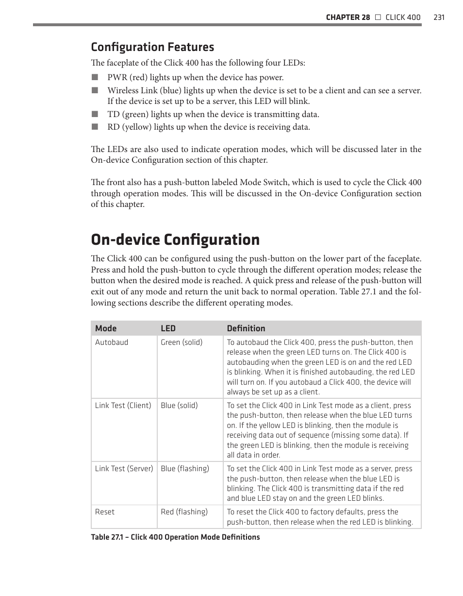 On-device configuration, Configuration features | Wavetronix Click 400 (900 MHz radio) (CLK-400) - User Guide User Manual | Page 232 / 260